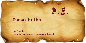 Mencs Erika névjegykártya